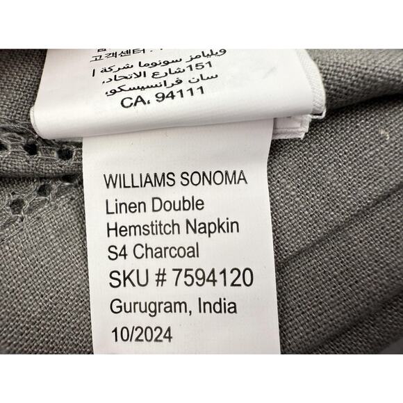 Williams Sonoma Linen Double Hemstitch Napkins Set of 4 Charcoal Gray Dinner New - Picture 5 of 8